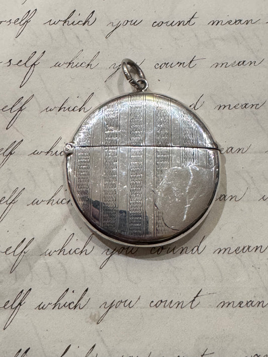 Large Round Edwardian English Match Safe Engraved with Engine Turned Pattern