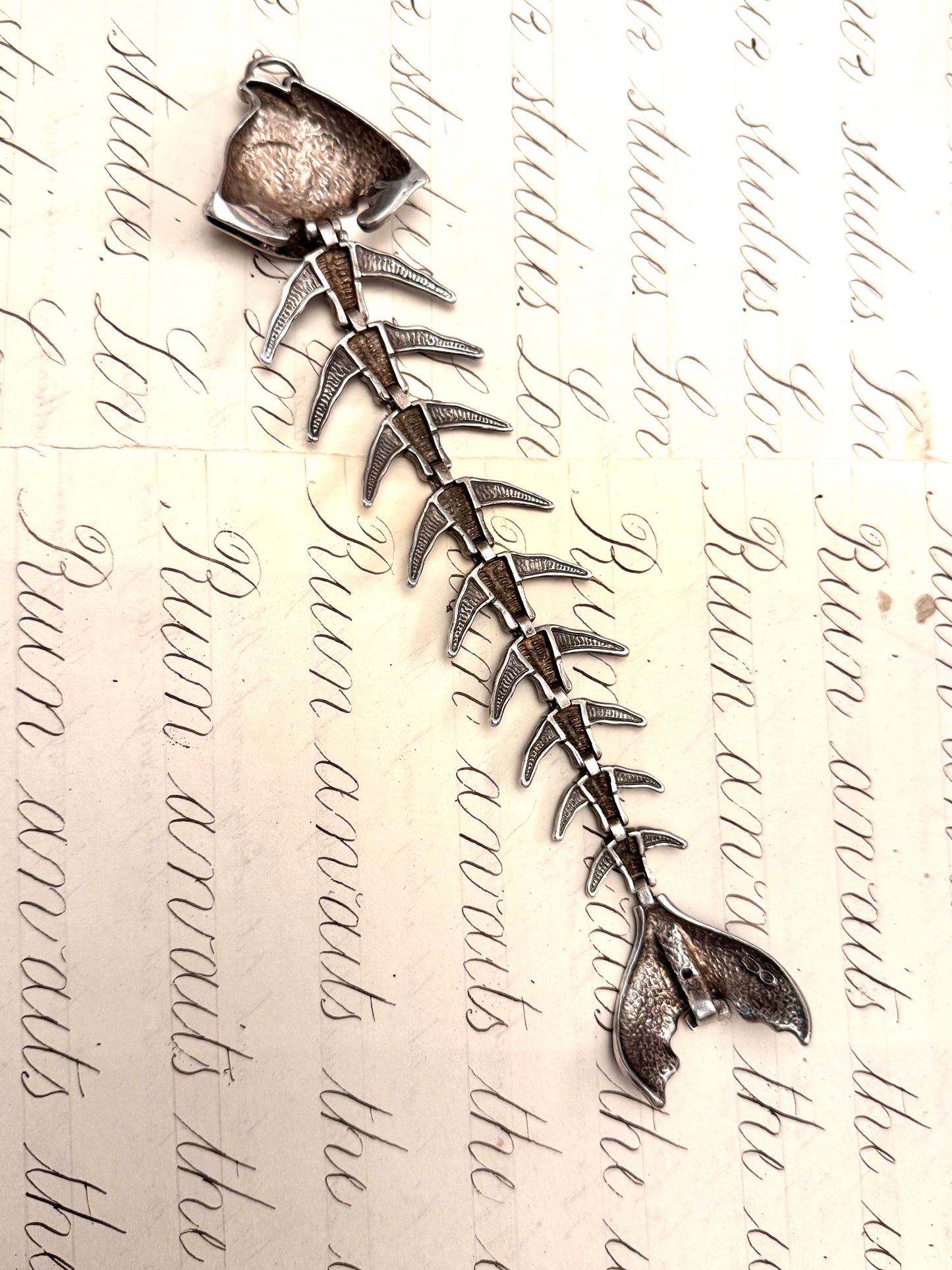 Spectacular Sterling and Enamel Fish Bone Bracelet