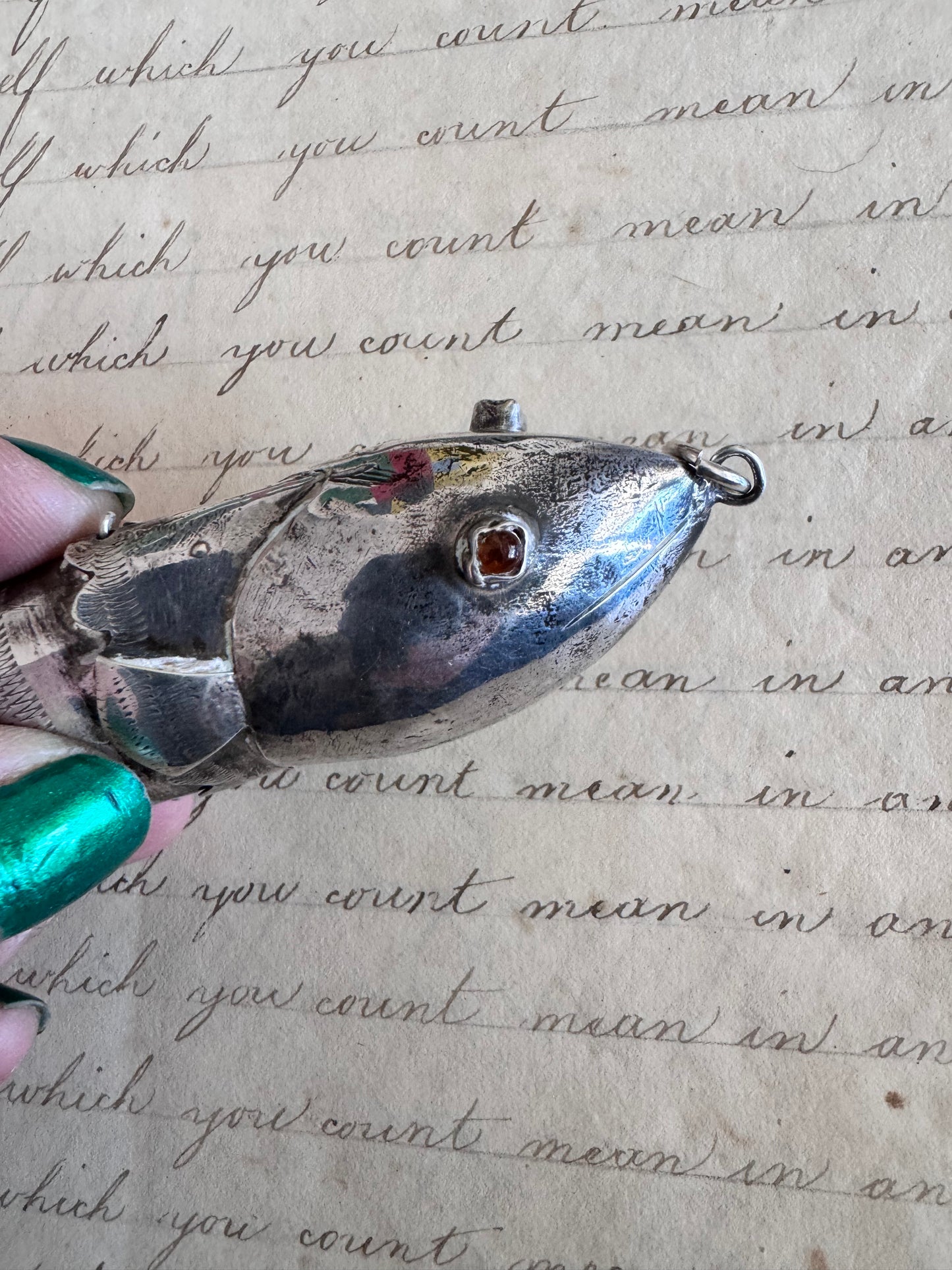 HUGE Antique Silver Articulated Fish A