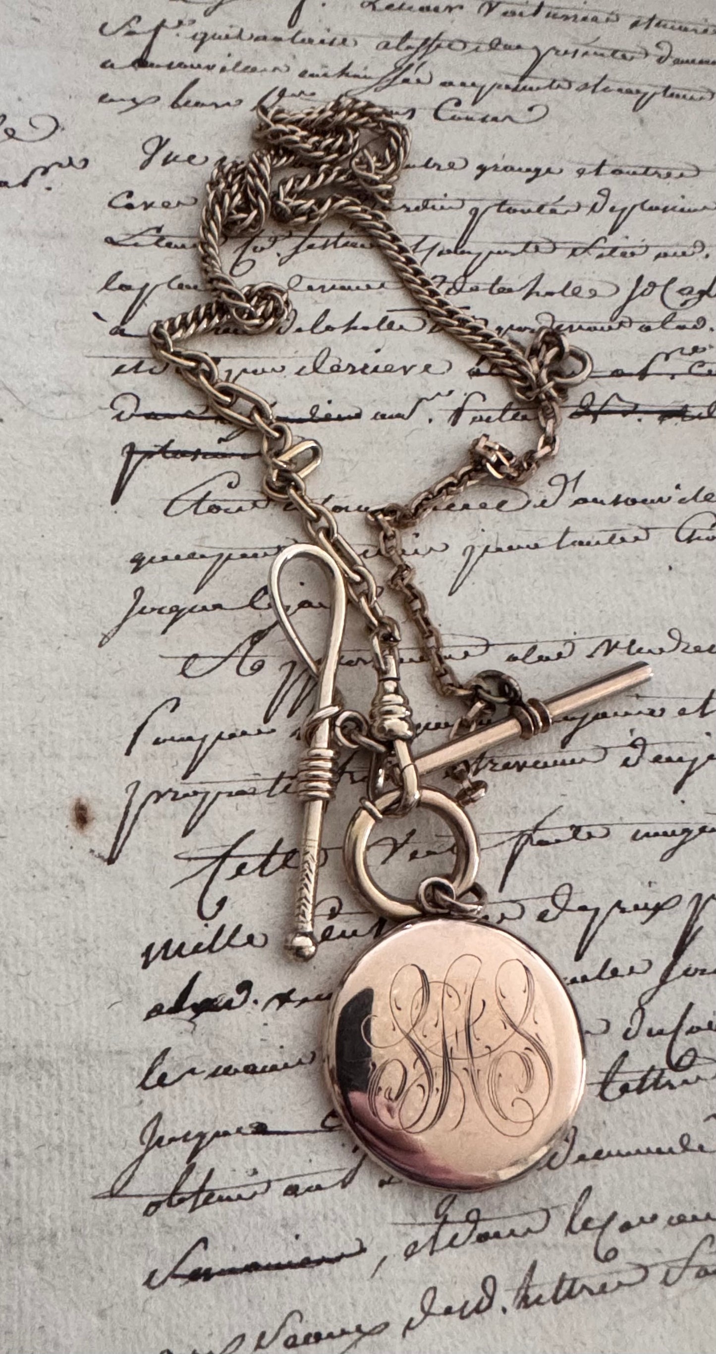 Gold Filled Watch Chain Necklace with Locket and Crop Charm