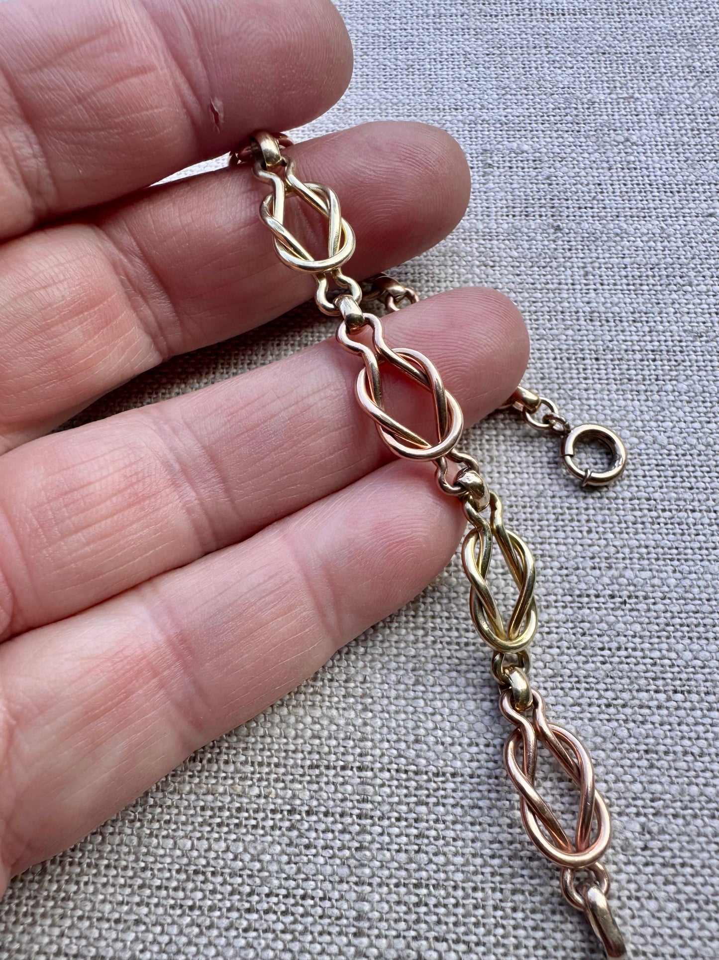 Gorgeous Vintage Bi-Color Square Knot Link Gold Filled Bracelet