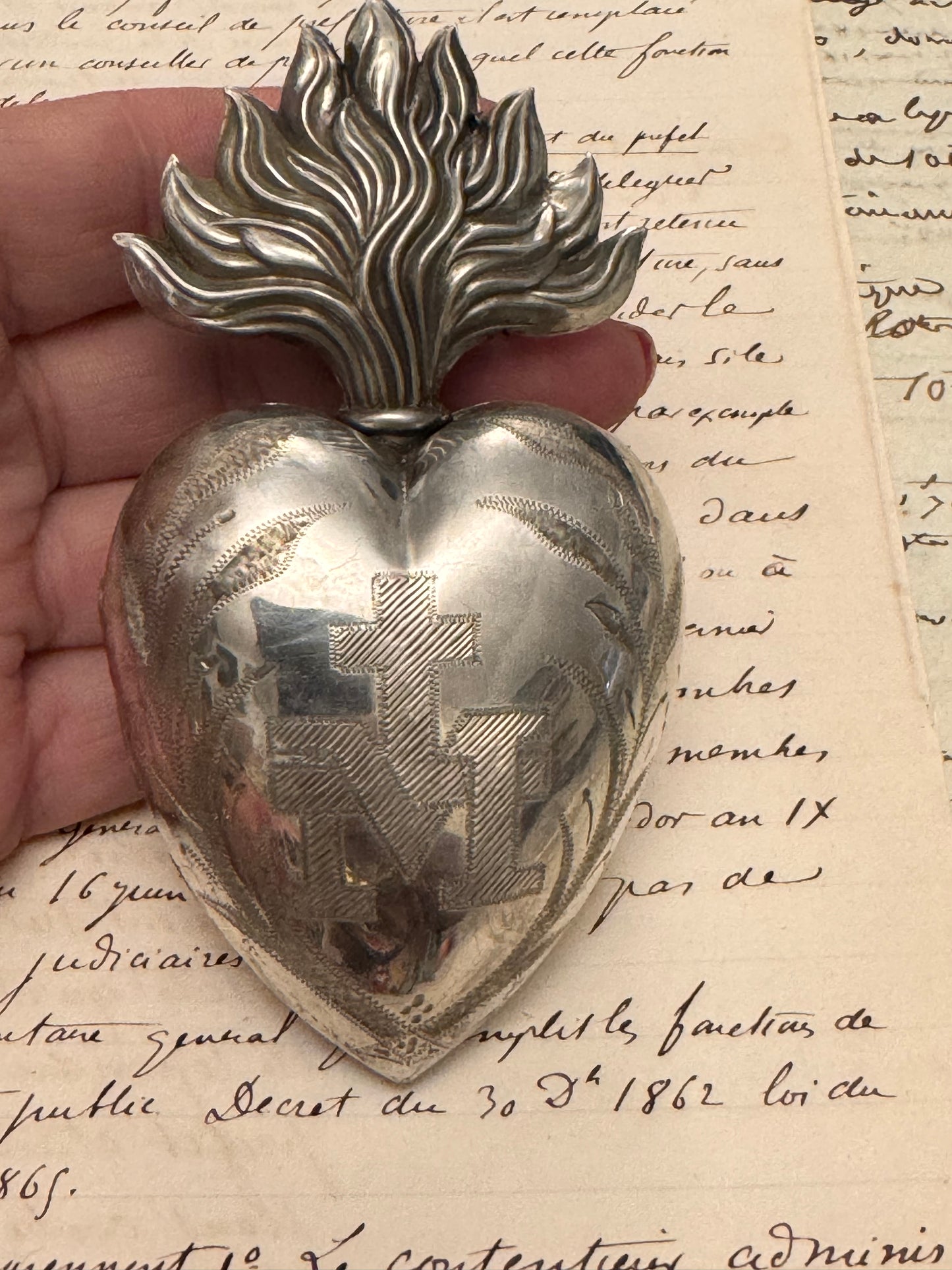 Extraordinary French 3 Dimensional Sterling Sacred Heart that Opens