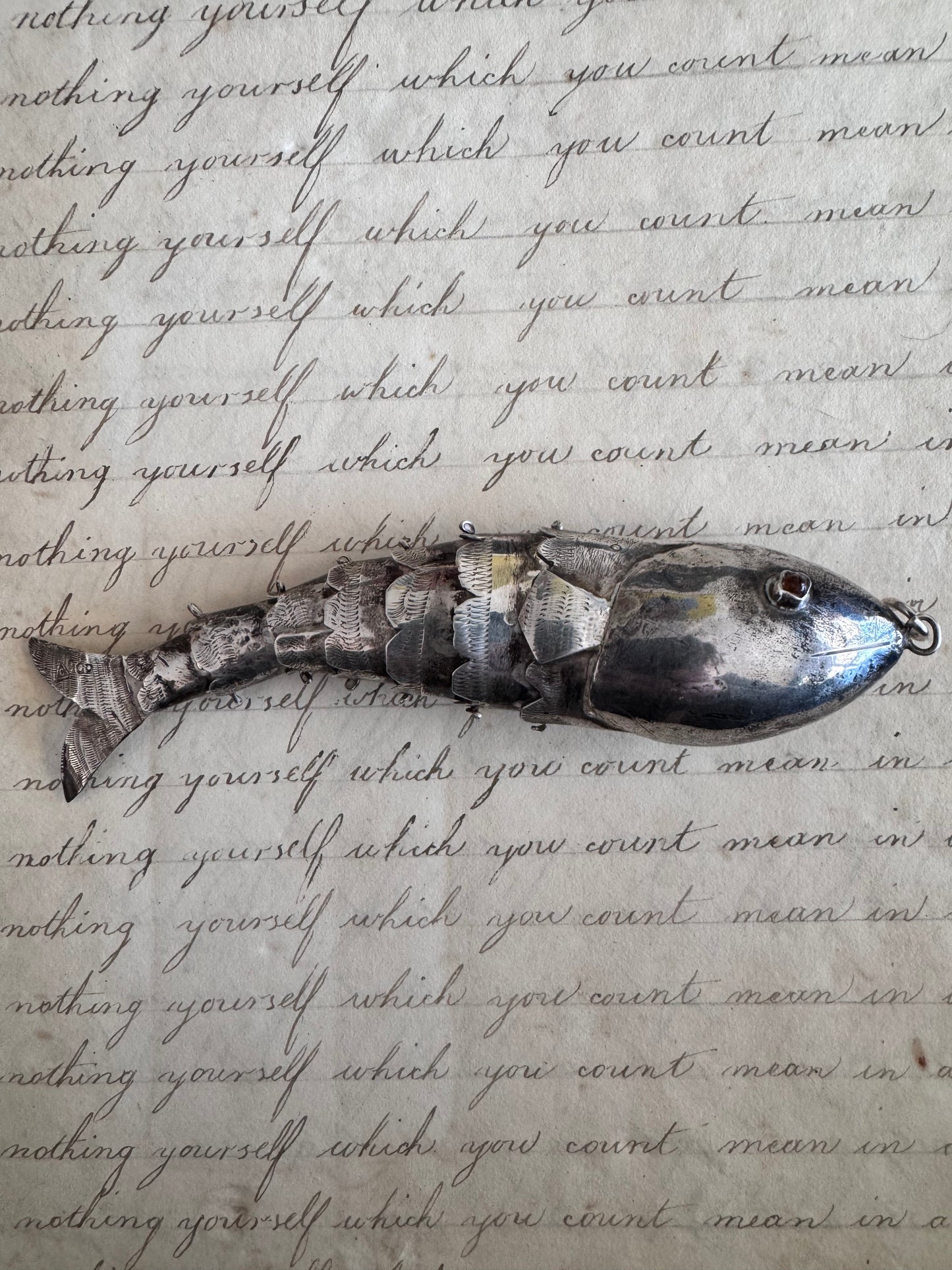 HUGE Antique Silver Articulated Fish A