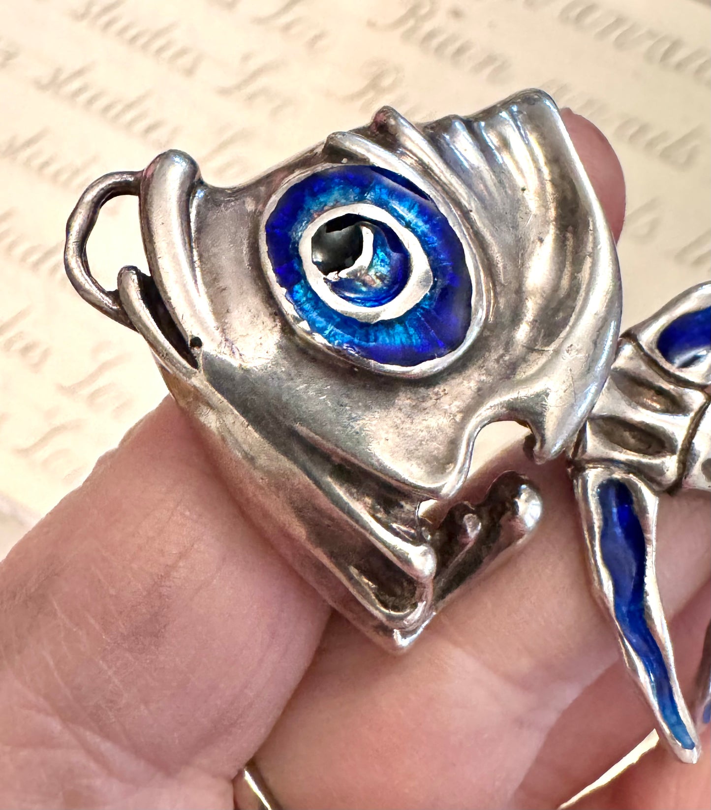 Spectacular Sterling and Enamel Fish Bone Bracelet