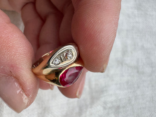 14k Gold Tony Soprano Pinky Ring with Ruby and Diamonds