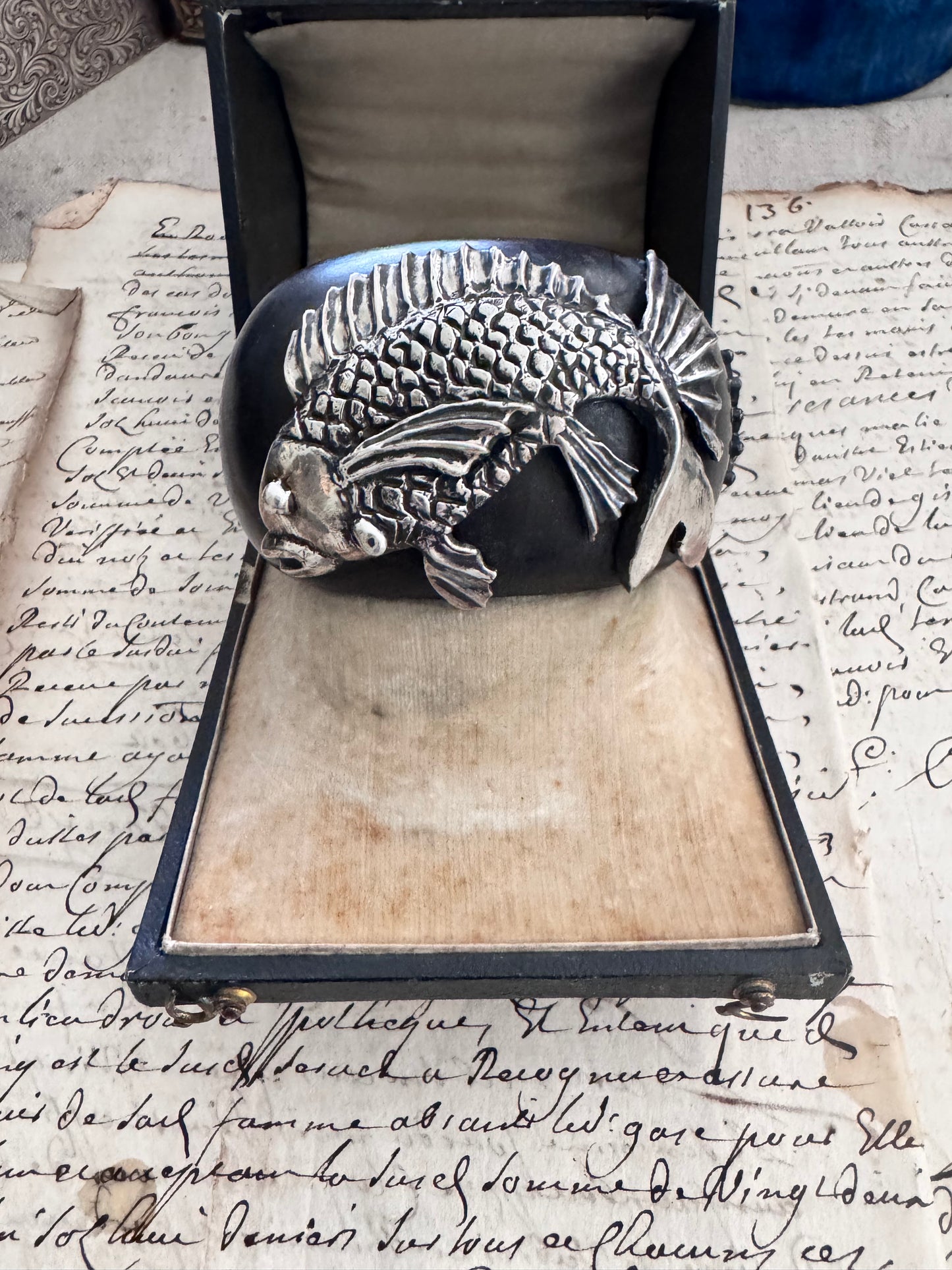 JKC Ebony Cuff with Sterling Silver Fish