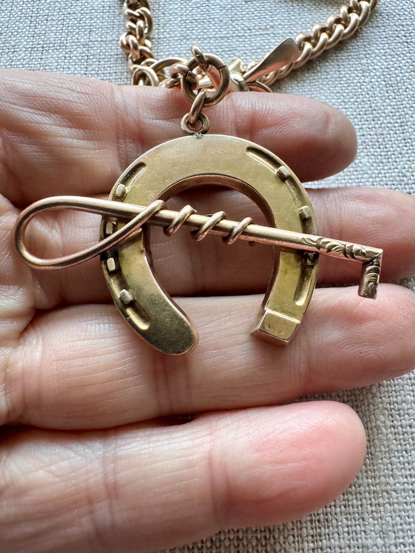 Gold Filled Equestrian Necklace with Horseshoe and Horsebit