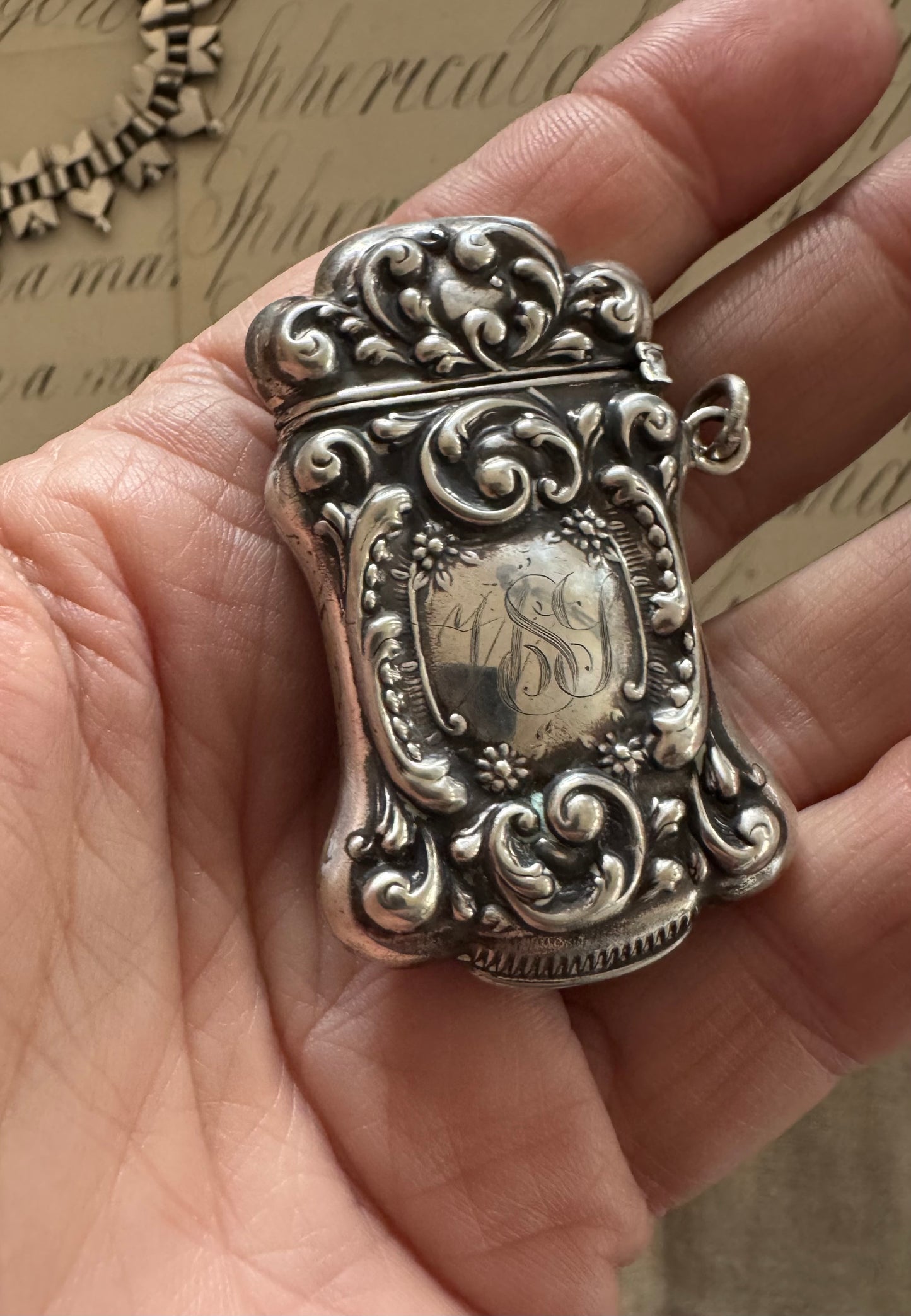 Beautiful Embossed and Engraved Match Safe