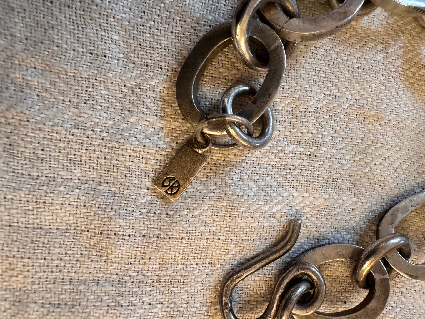 Large Stamped Native American Signed Link Bracelet