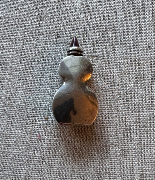 Amazing Simple Sterling Hourglass Shaped Perfume Bottle with Purple Bullet Shaped CabochonStone in Lid