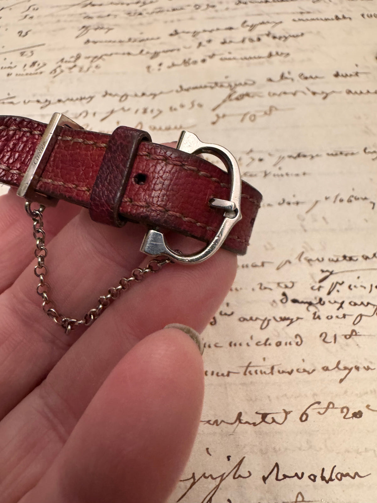 Rare Vintage Cartier Leather Bracelet with Sterling Buckle