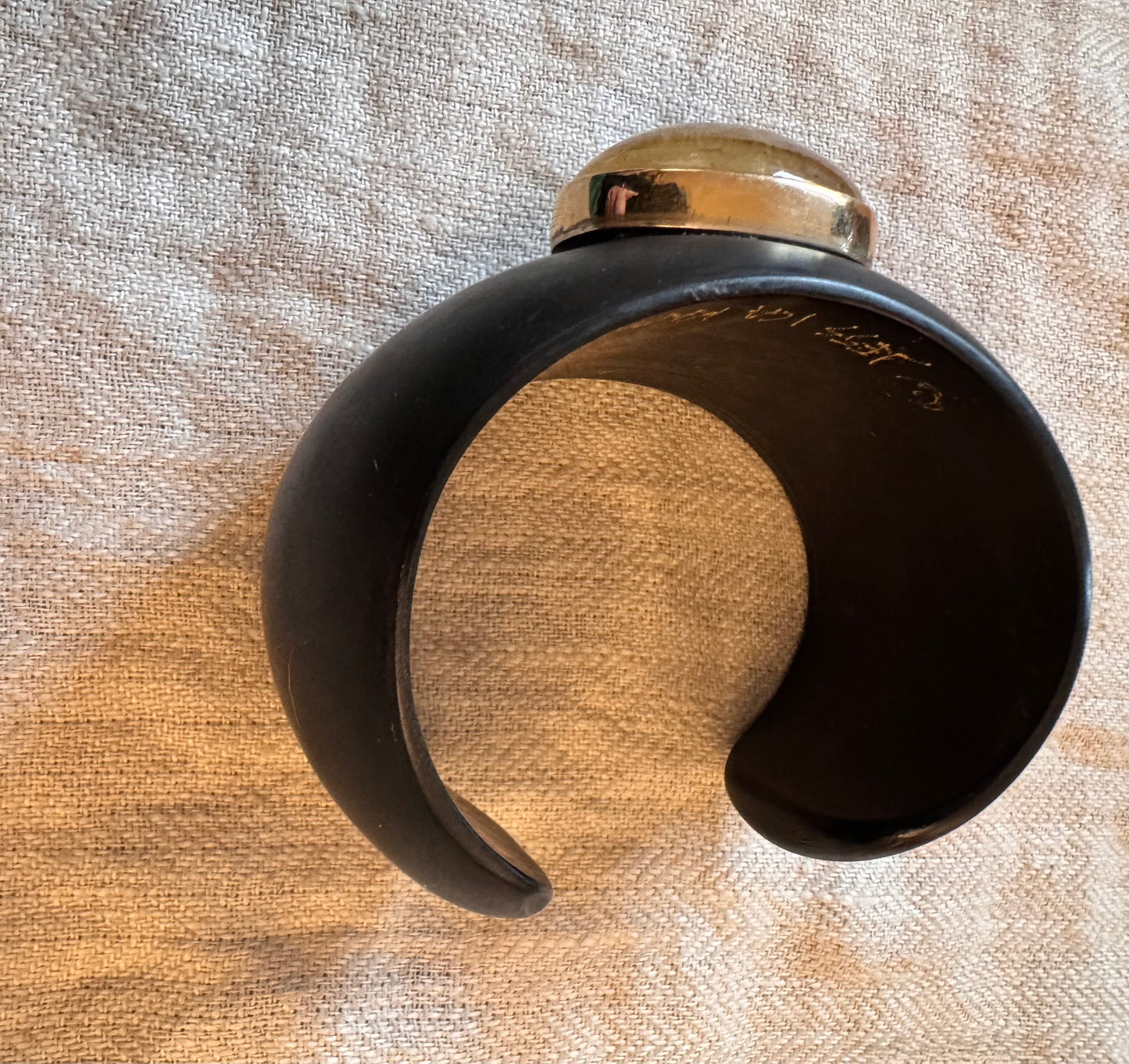 Ebony Colored Resin Cuff with Huge Citrine Cabochon