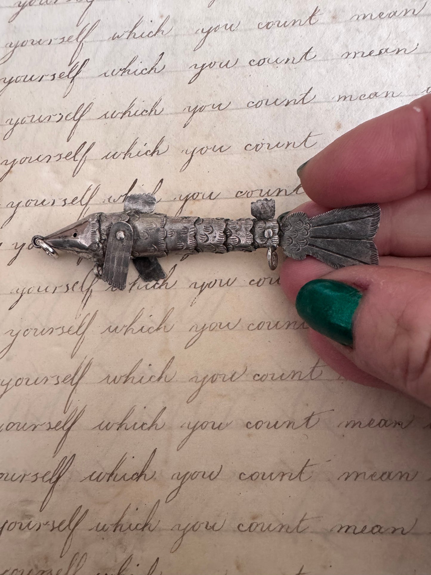 MEDIUM Antique Silver Articulated Fish D