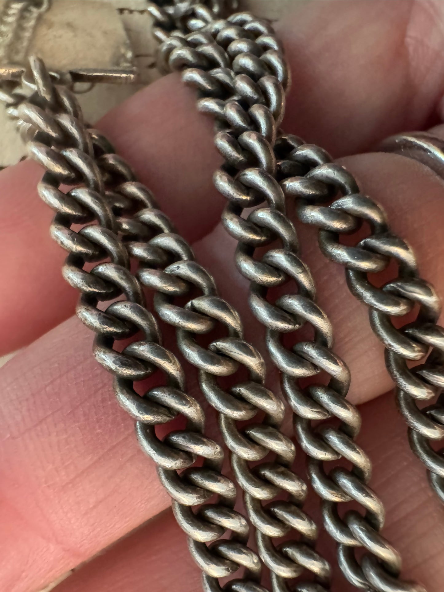 English Sterling silver curb watch chain