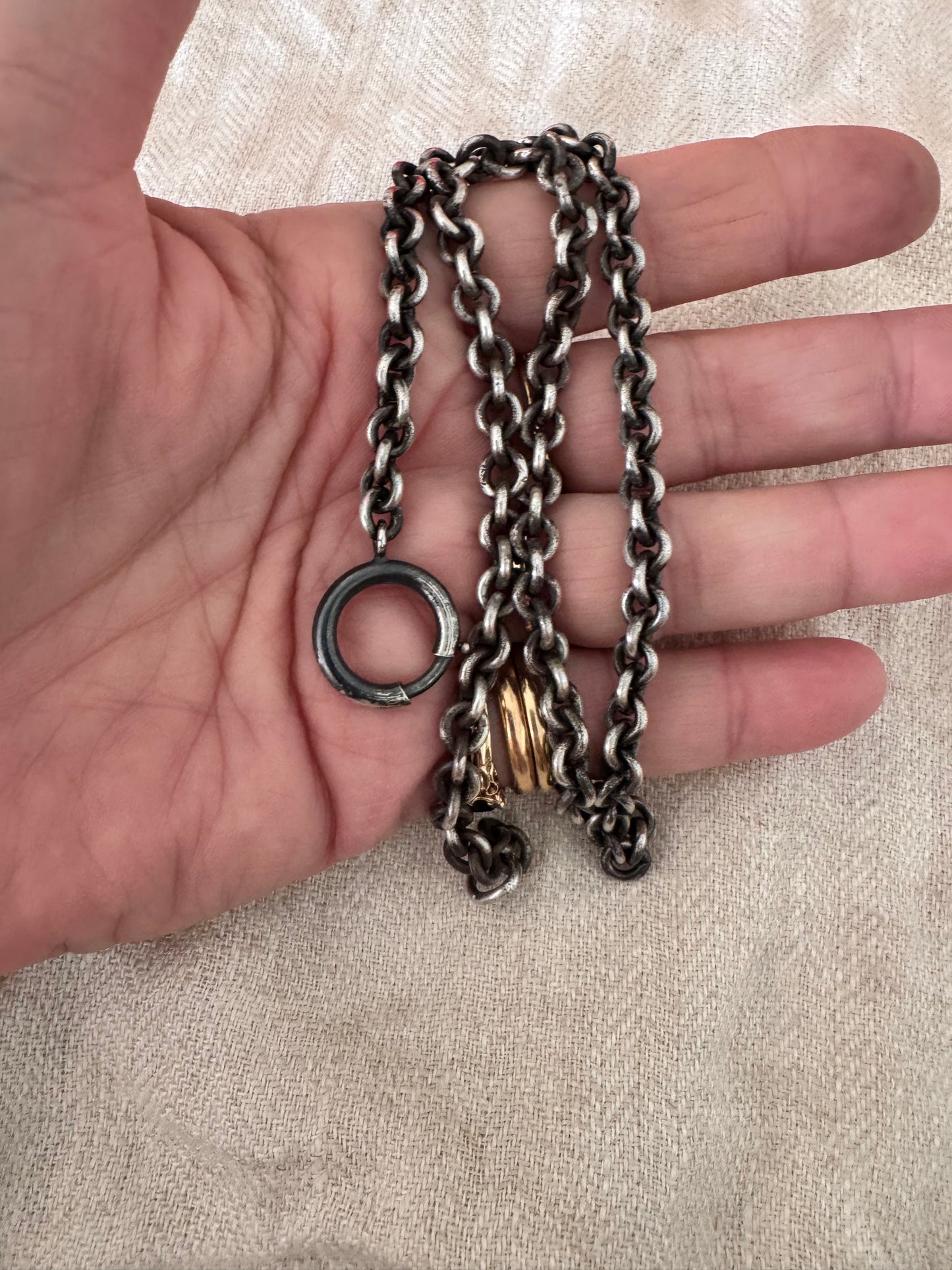 Heavy Antique Sterling Cable Chain with Huge Spring Ring