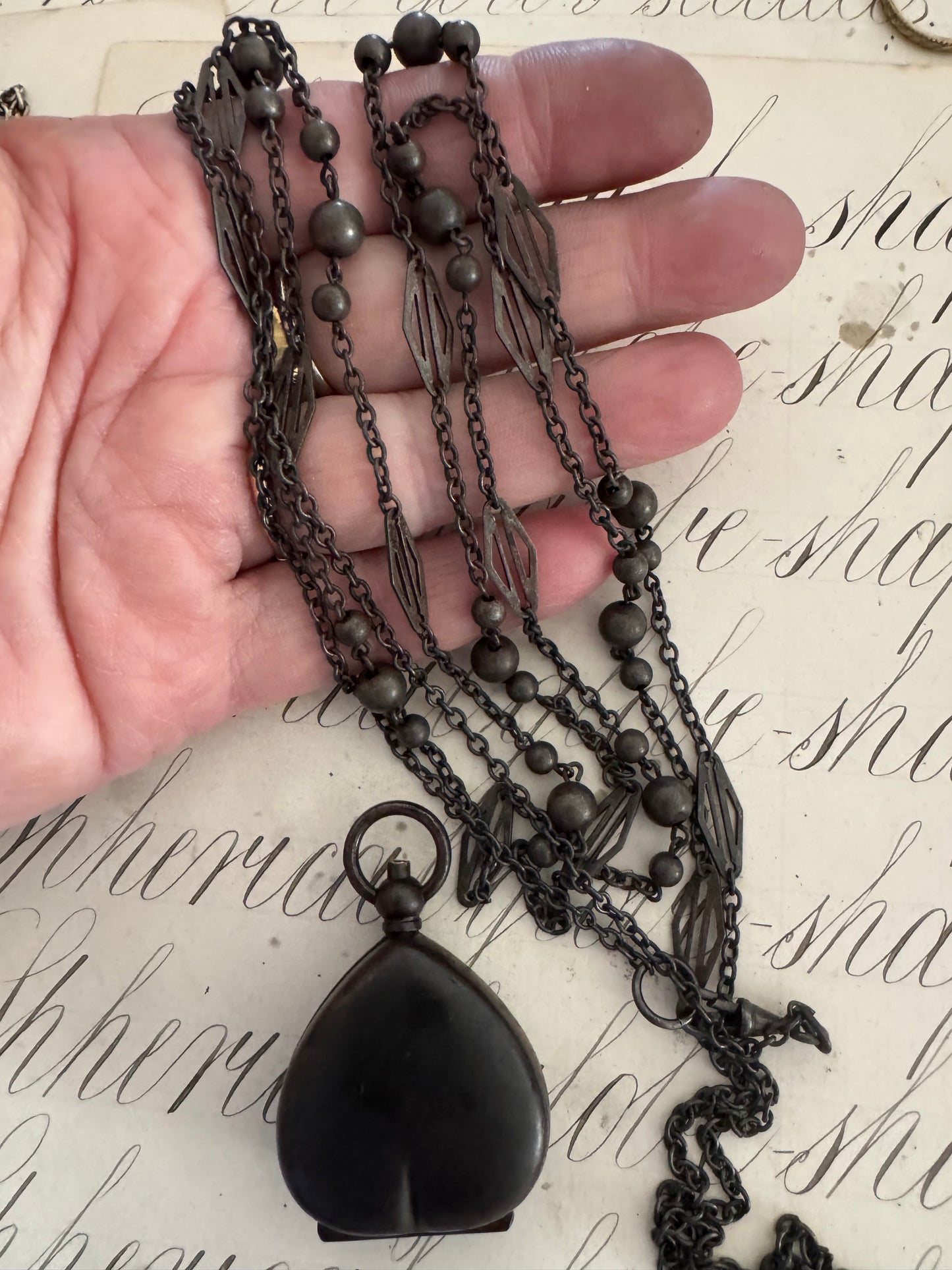 Spectacular Extremely Long Victorian Gunmetal Chain with  Coin Holder