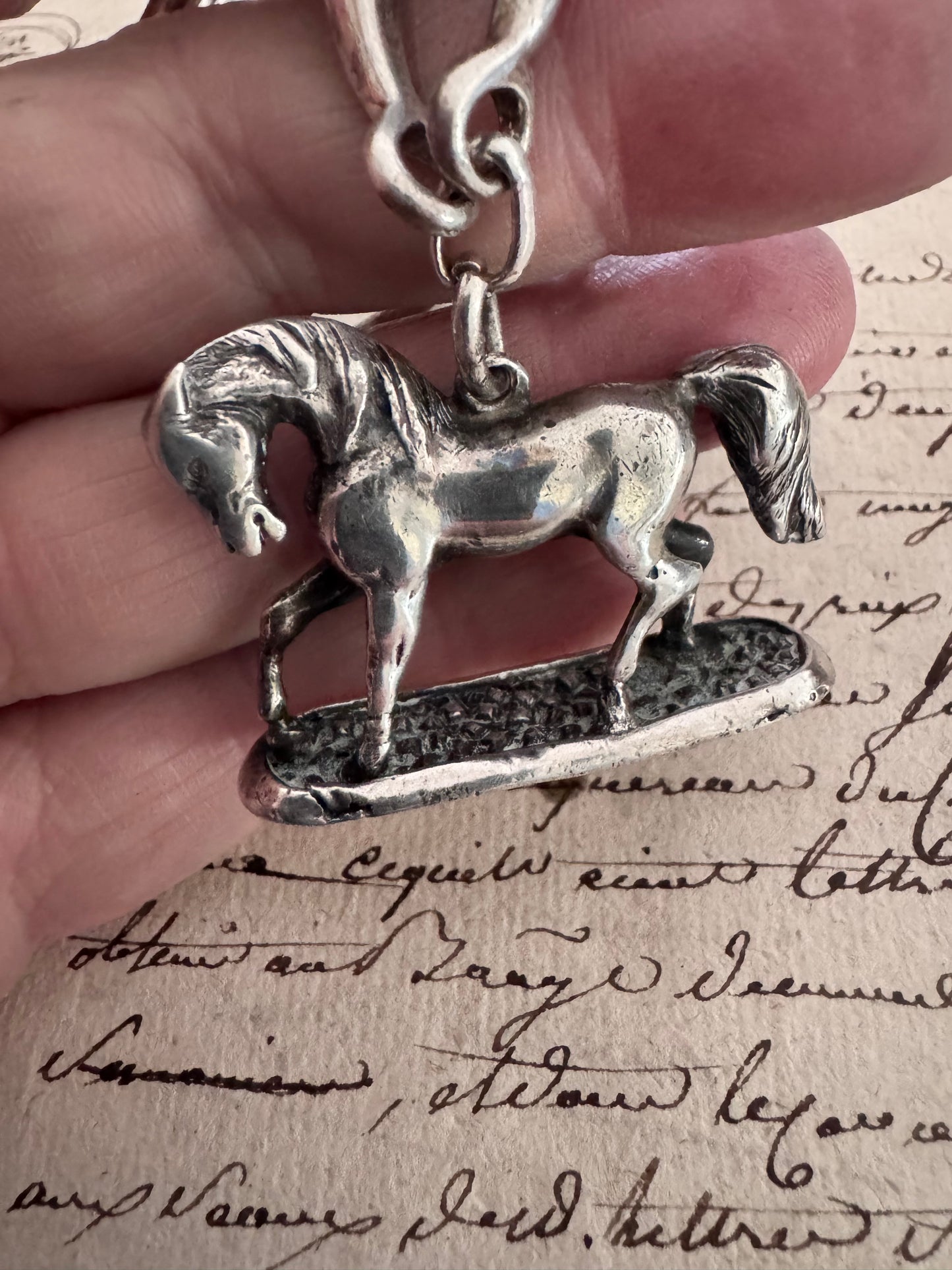 Silver Equestrian Necklace with Horse and Tack
