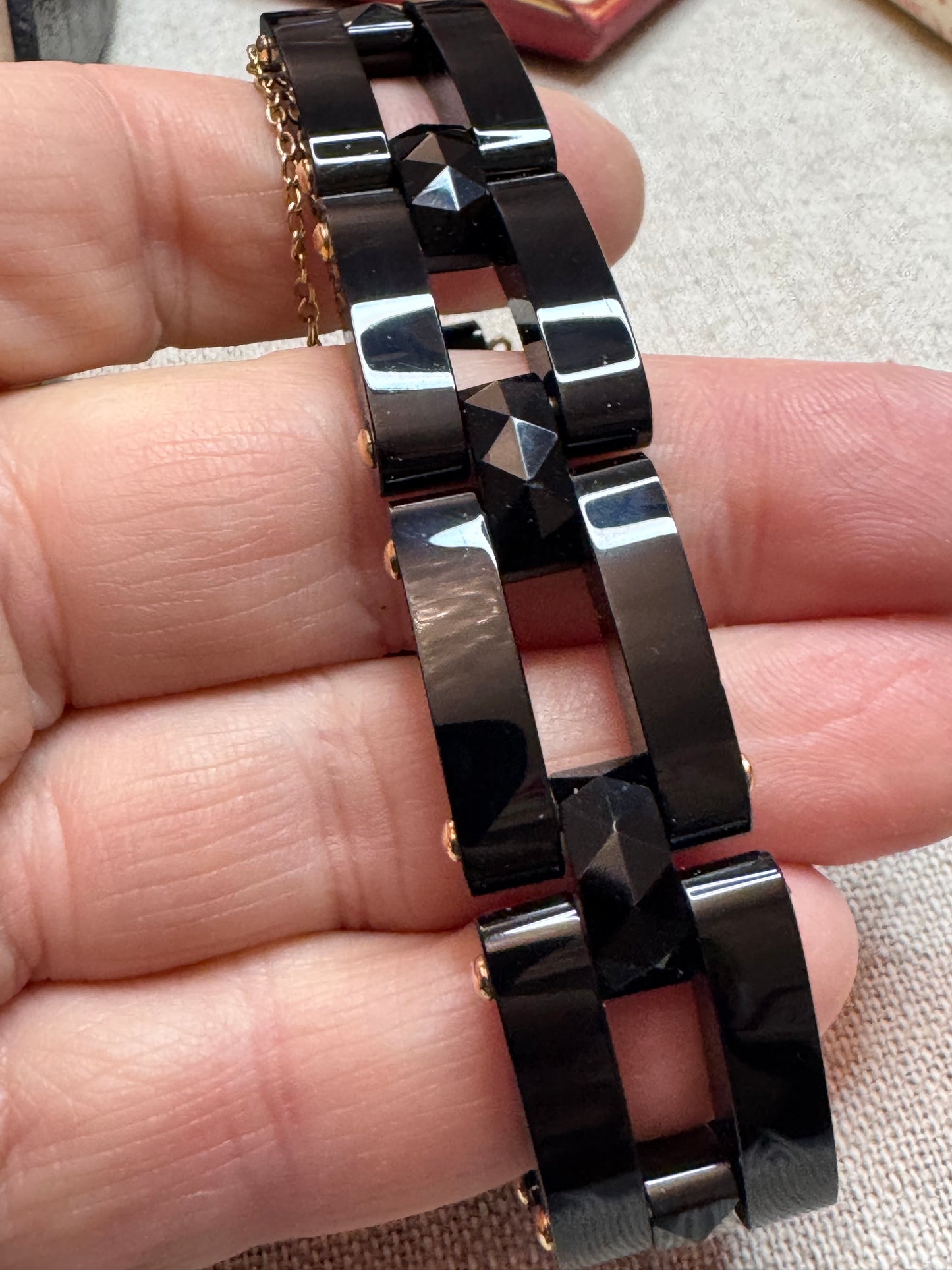 Exquisite and RARE Perfect Victorian Onyx and 15K Gold Mourning Bracelet