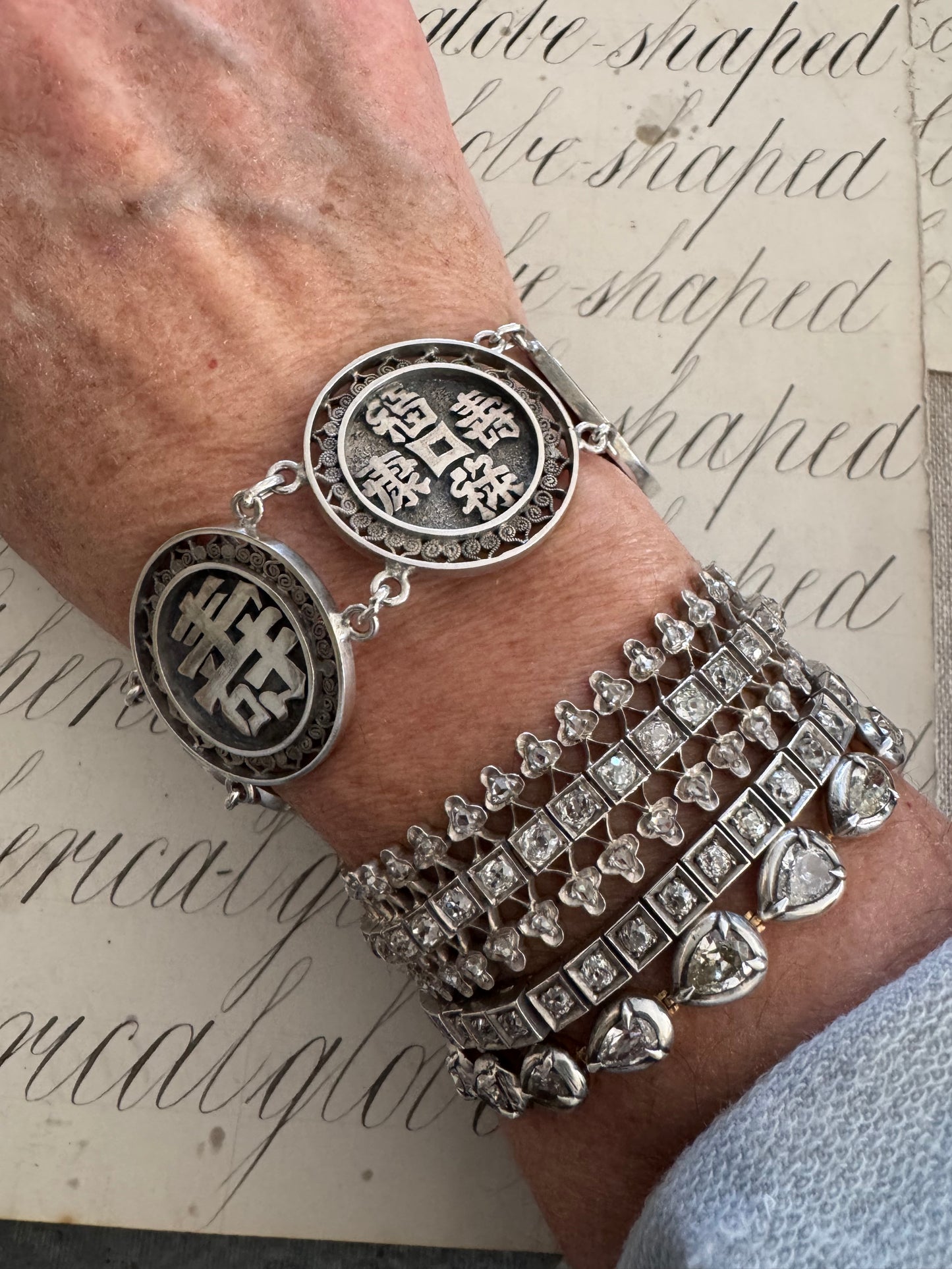 Fabulous Vintage Silver Bracelet with Chinese Characters