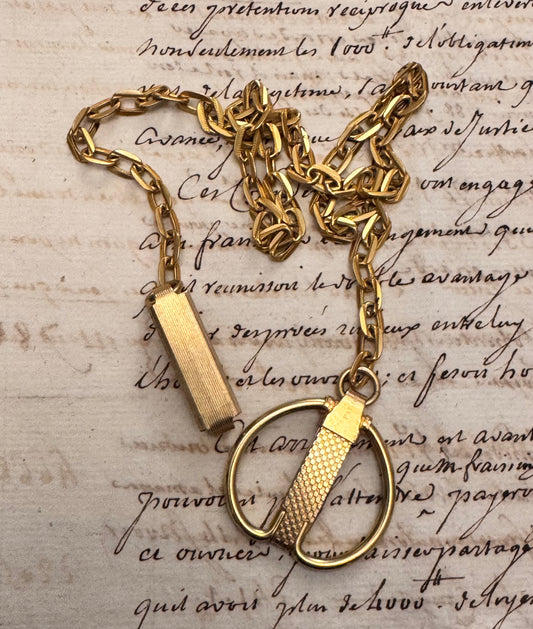 Vintage Gold Plated Watch Chain with Heart Clasp Mechanism