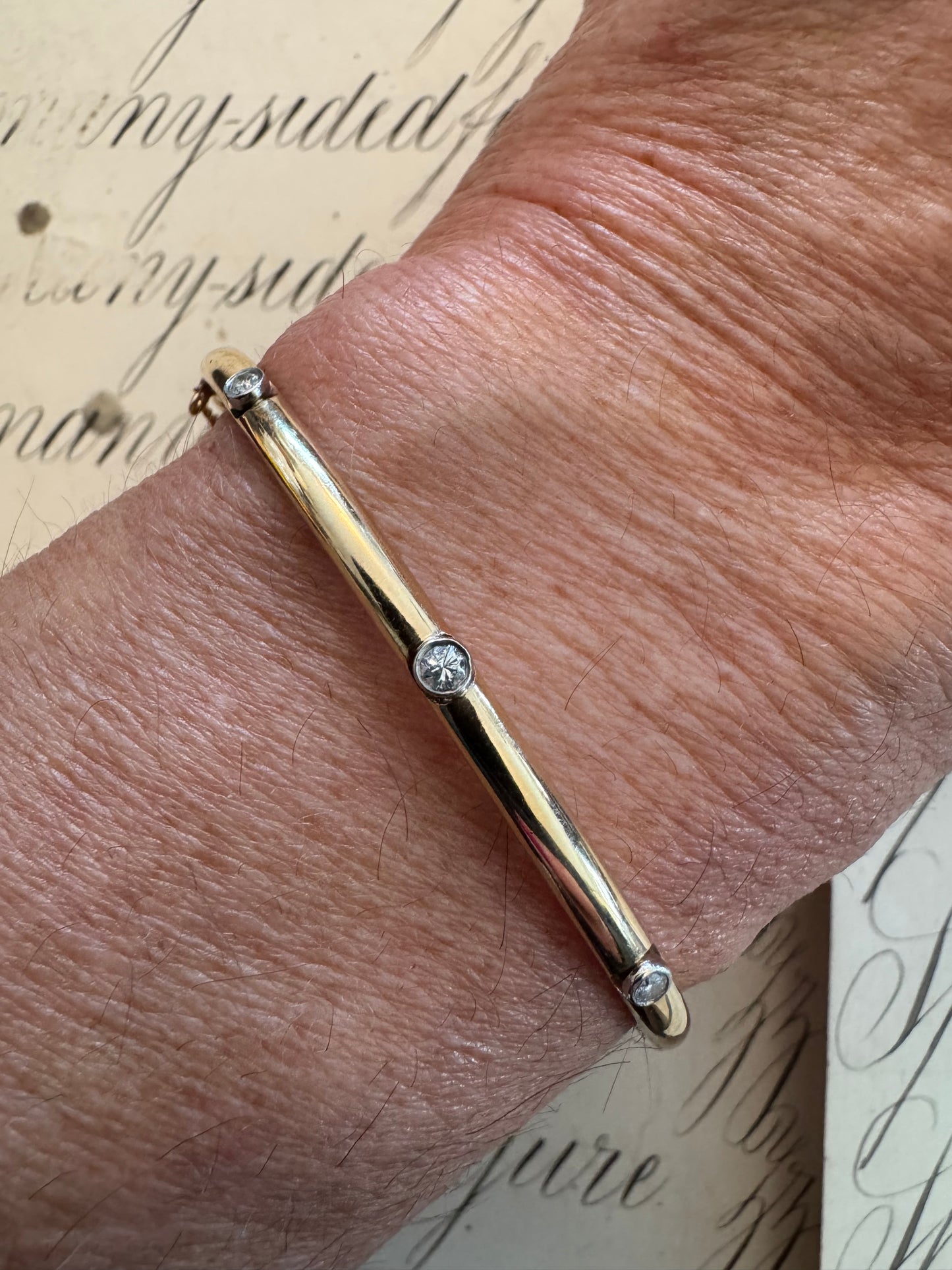 Beautiful Vintage Diamond and 14k Hinged Bangle