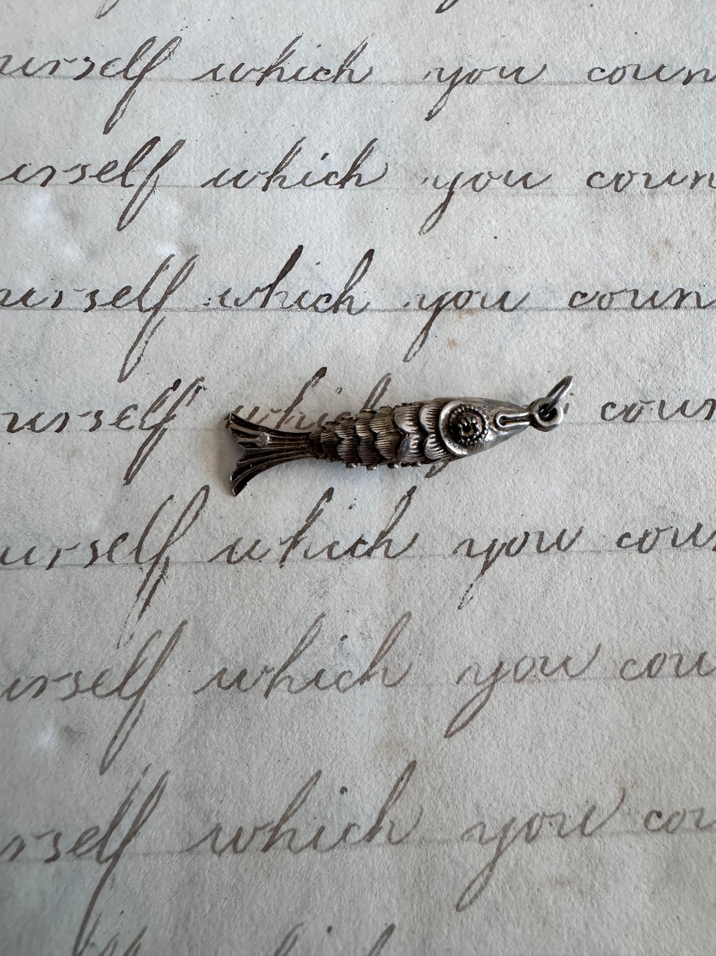 TINY Vintage sterling Silver Articulated Fish J