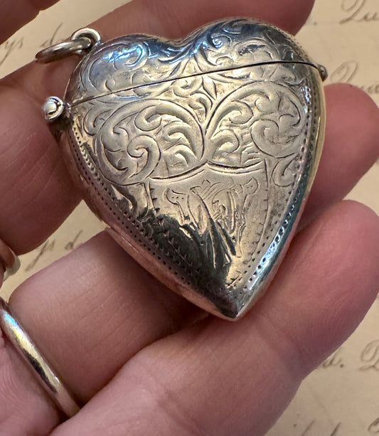 Charming Victorian Heart Shaped Match Safe with W Monogram