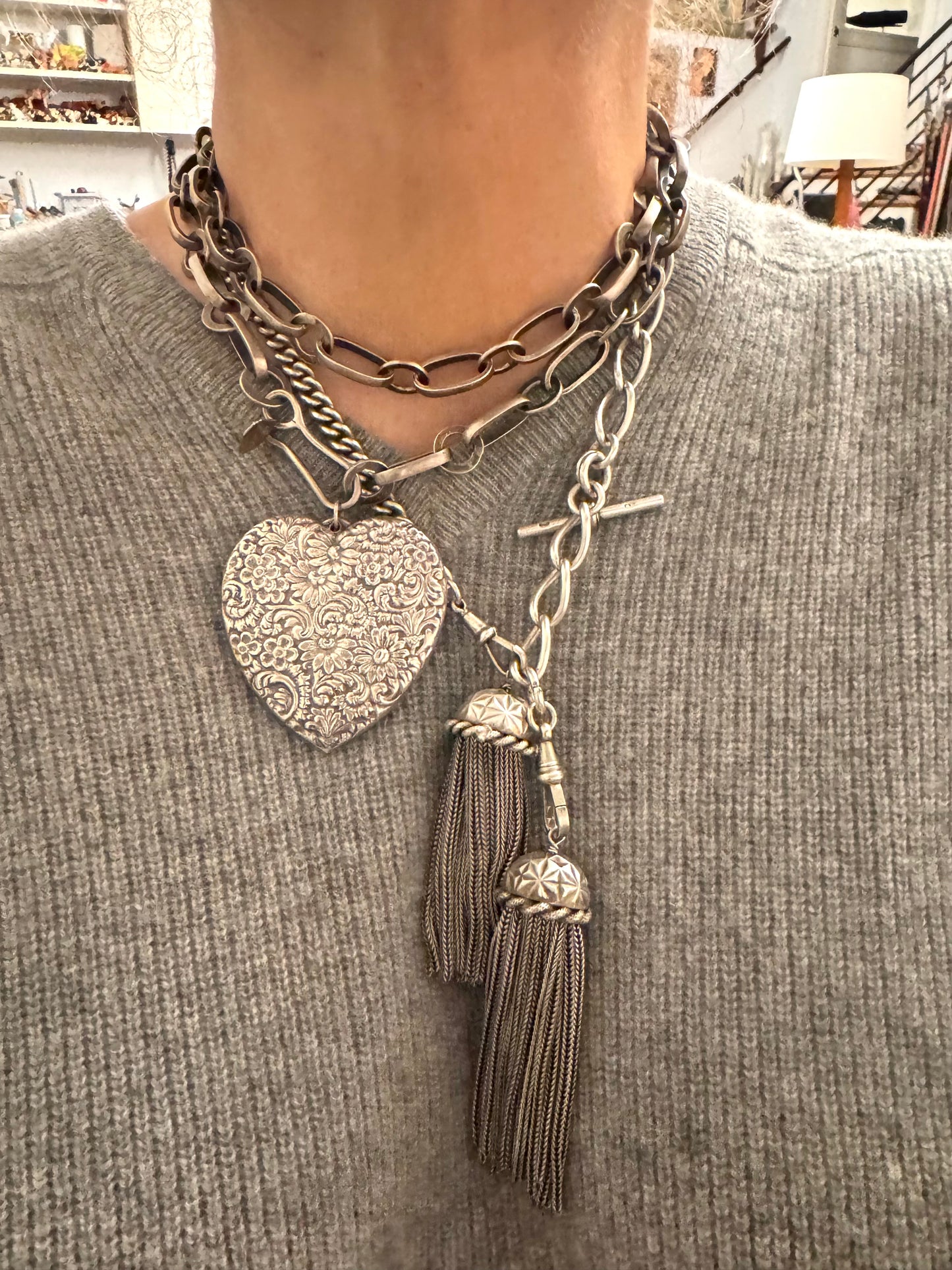 Huge Handmade Cowboy Sterling Long and Short Chain