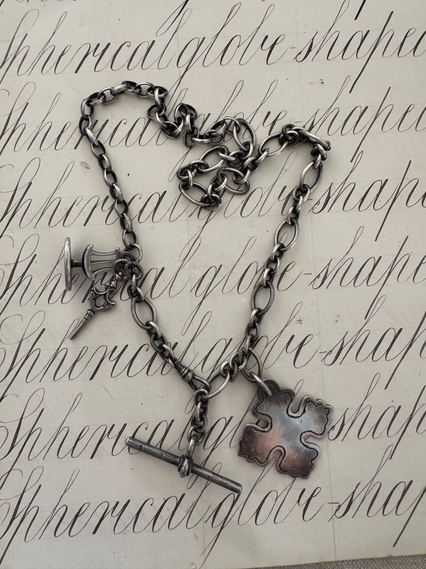 Sterling Silver Watch Chain with Nun’s Cross and Seal