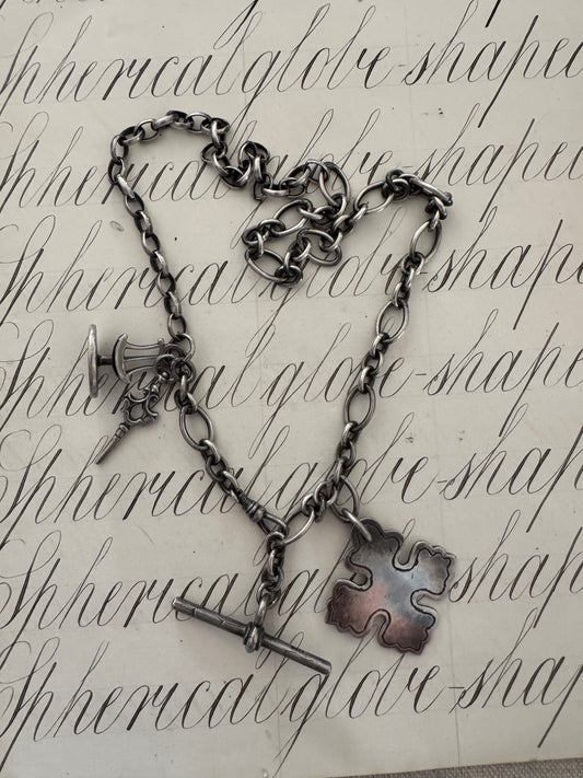 Sterling Silver Watch Chain with Nun’s Cross and Seal