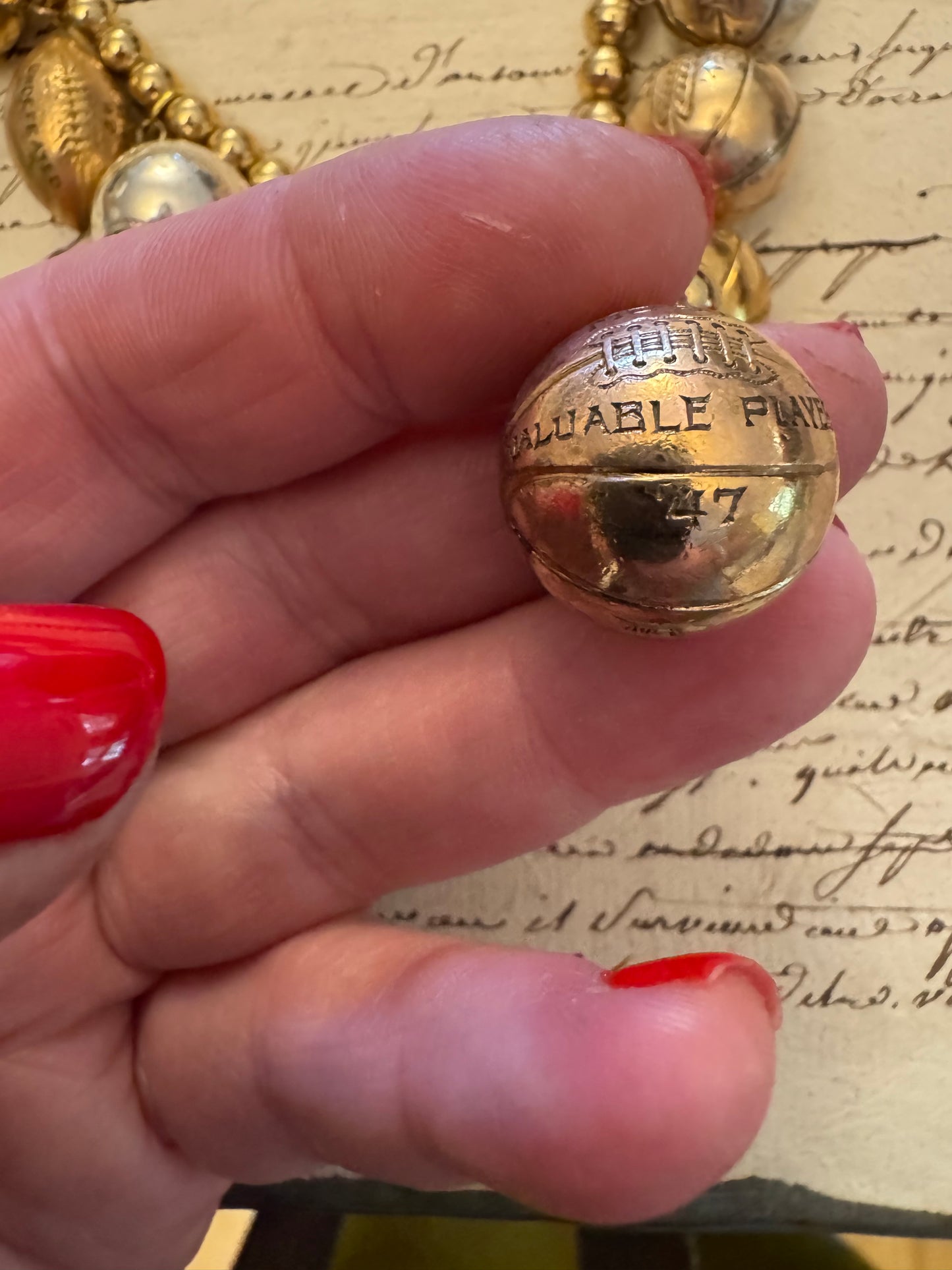 Gold Filled Sports Ball and Bead Charm Necklace