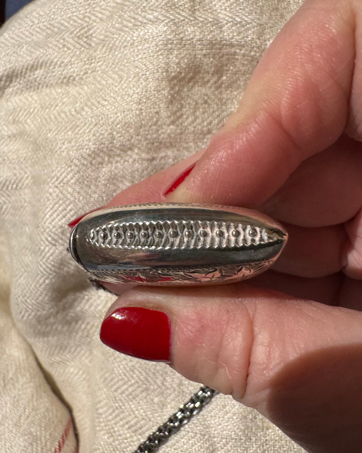 Victorian Silver Heart Shaped Match Safe on Chain