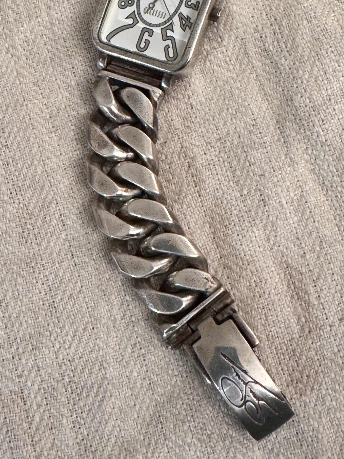 Sterling Silver Eclissi Watch with Heavy Sterling Curb Chain Strap