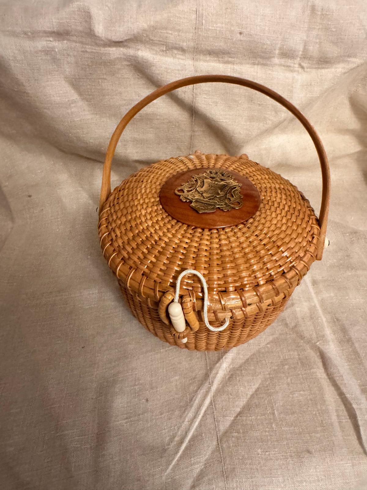 Medium Round Basket with Bronze Plaque with Inscription