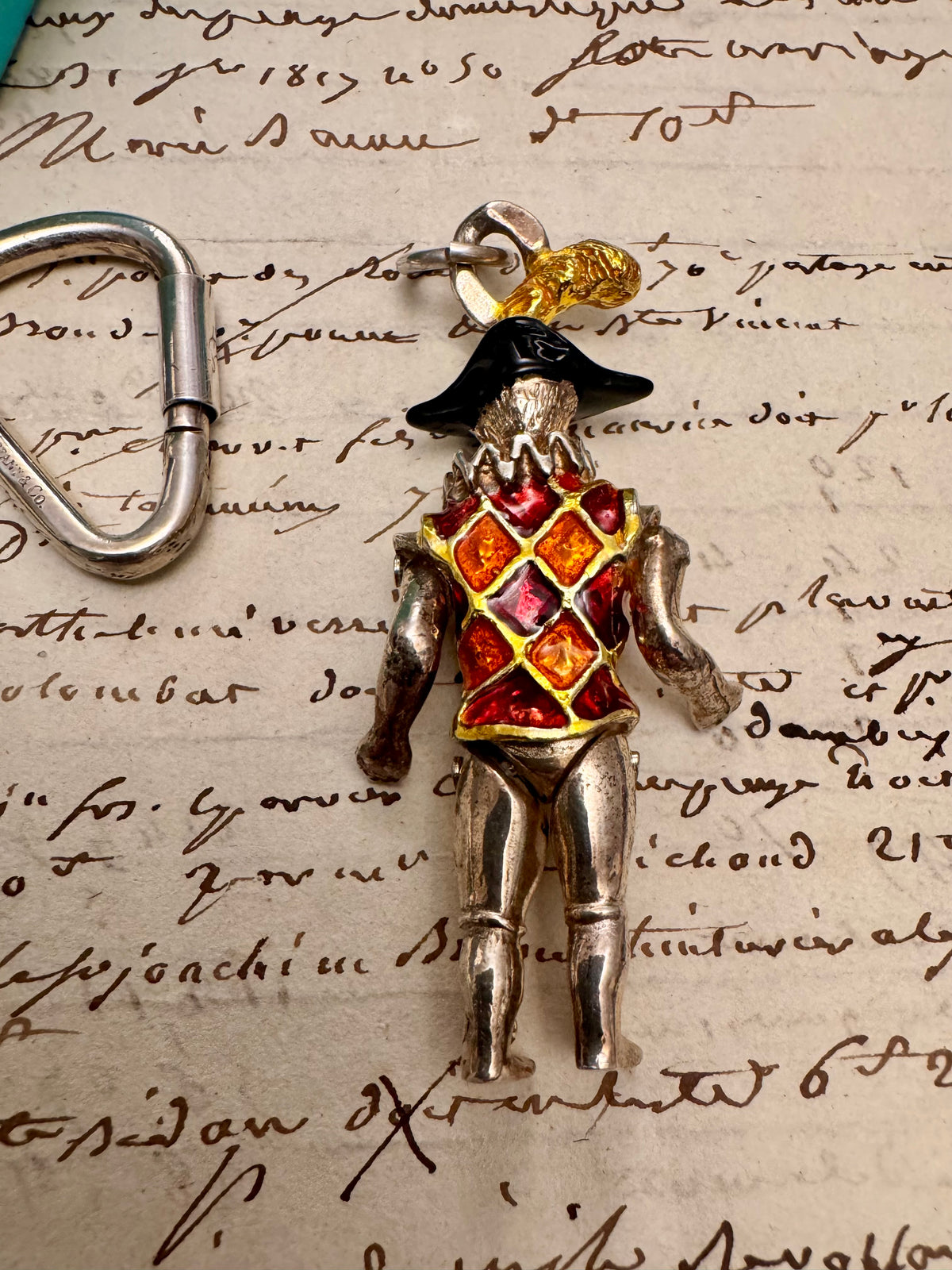 Incredibly Rare Gene Moore for Tiffany Harlequin Pendant + Carabiner