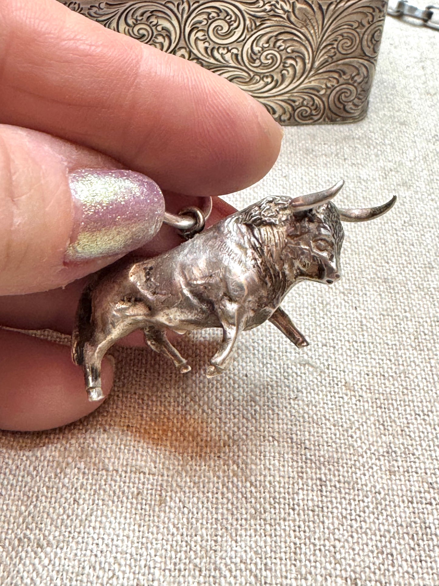 Amazing Huge and Realistic Sterling Silver Bull Pendant