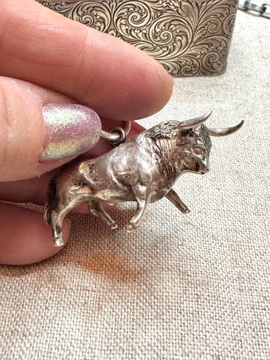Amazing Huge and Realistic Sterling Silver Bull Pendant