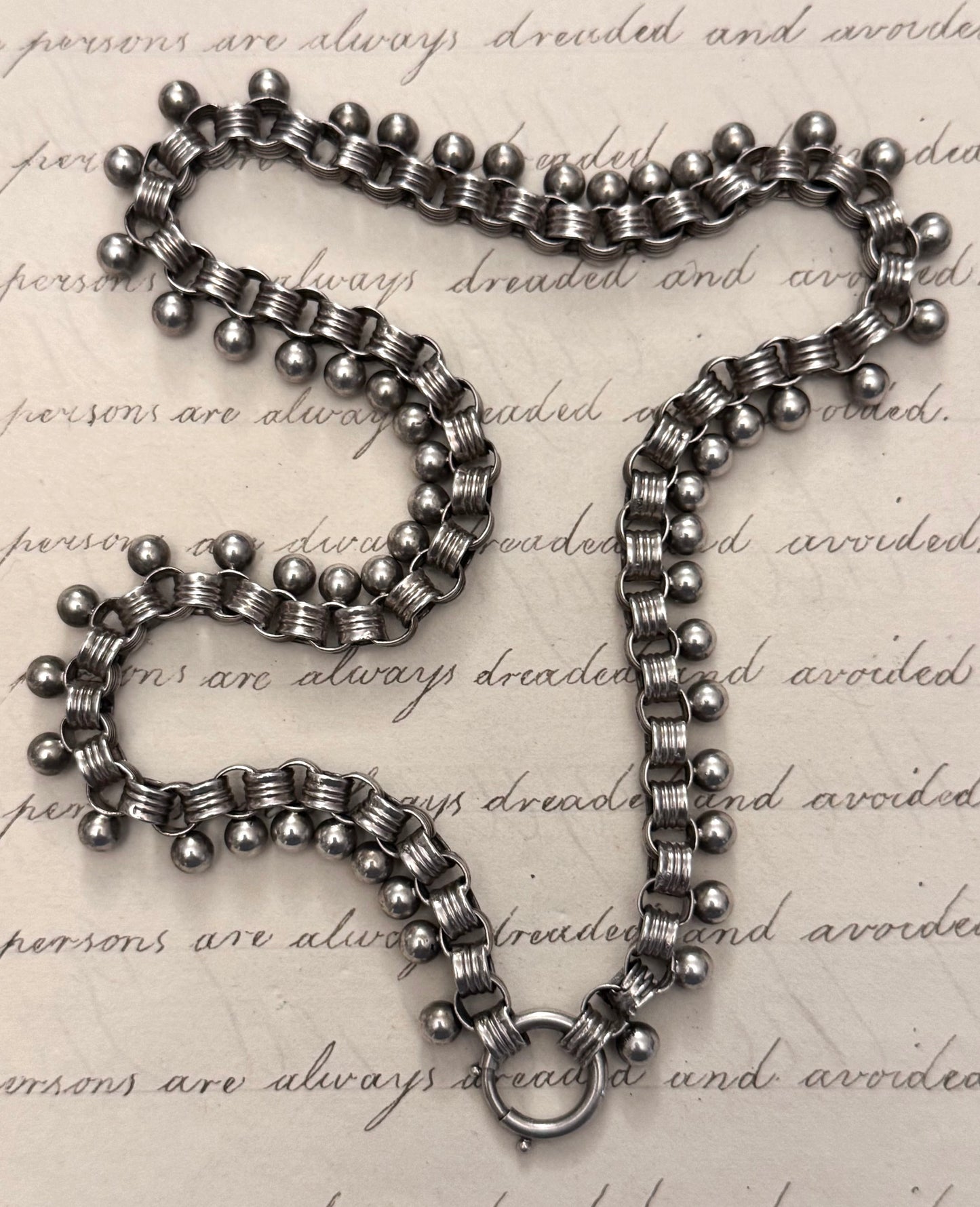 Lovely Victorian Silver Book Chain with Balls at Each Link