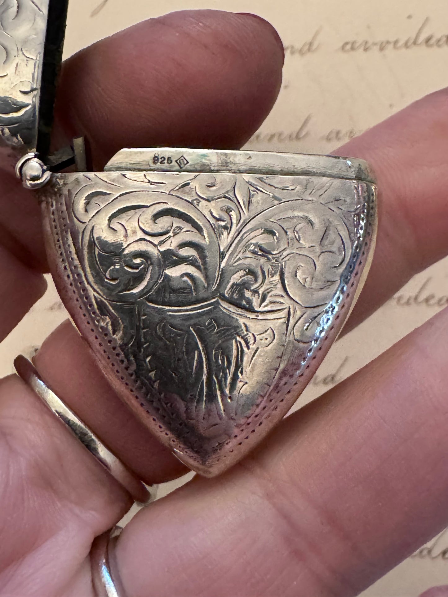 Charming Victorian Heart Shaped Match Safe with W Monogram