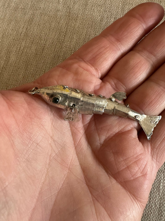 Medium Primitive Vintage Sterling Silver Articulated Fish
