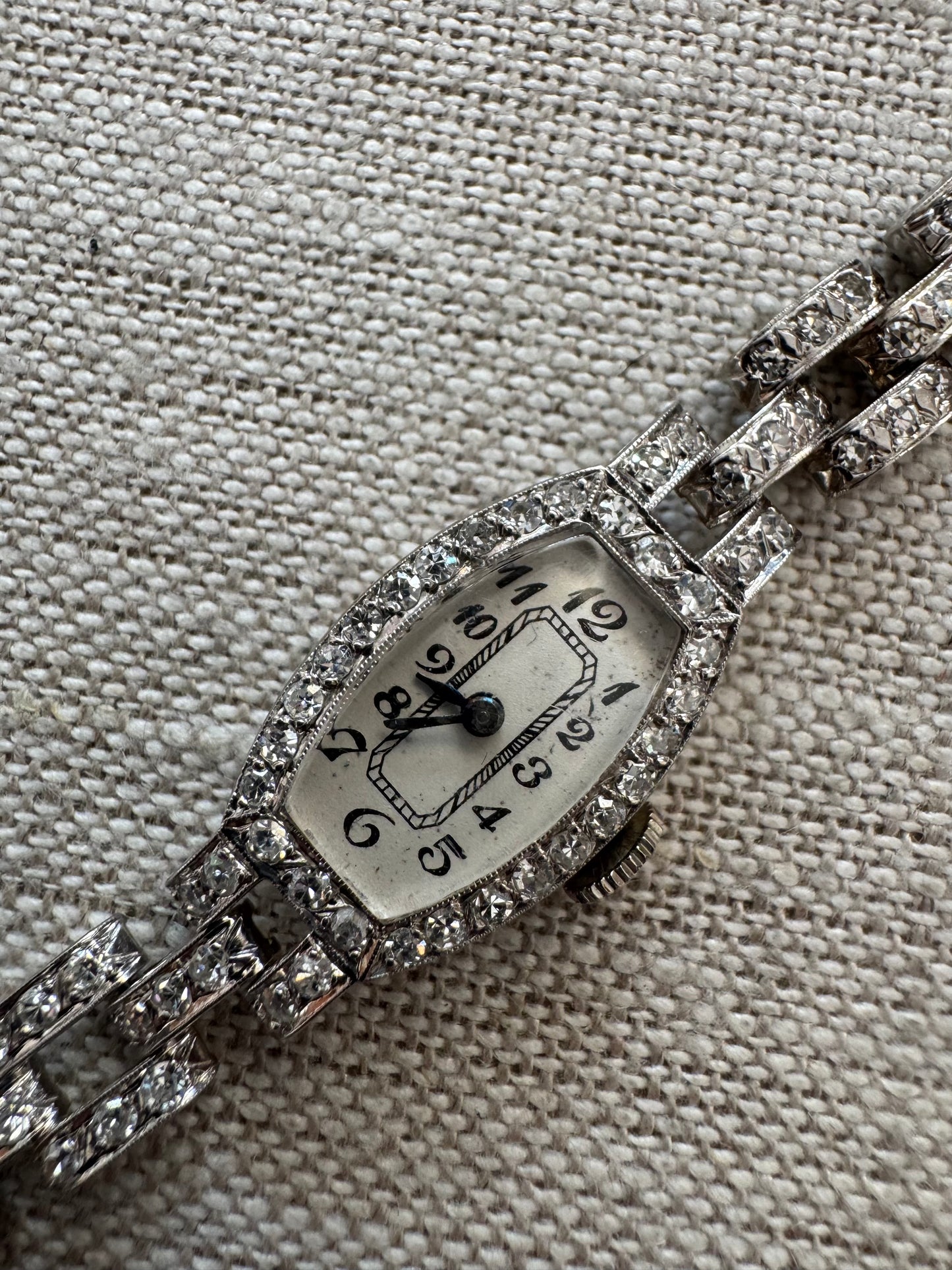 Exquisite art deco diamond and 14K white gold watch