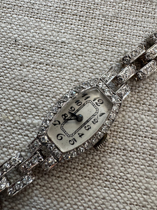 Exquisite art deco diamond and 14K white gold watch