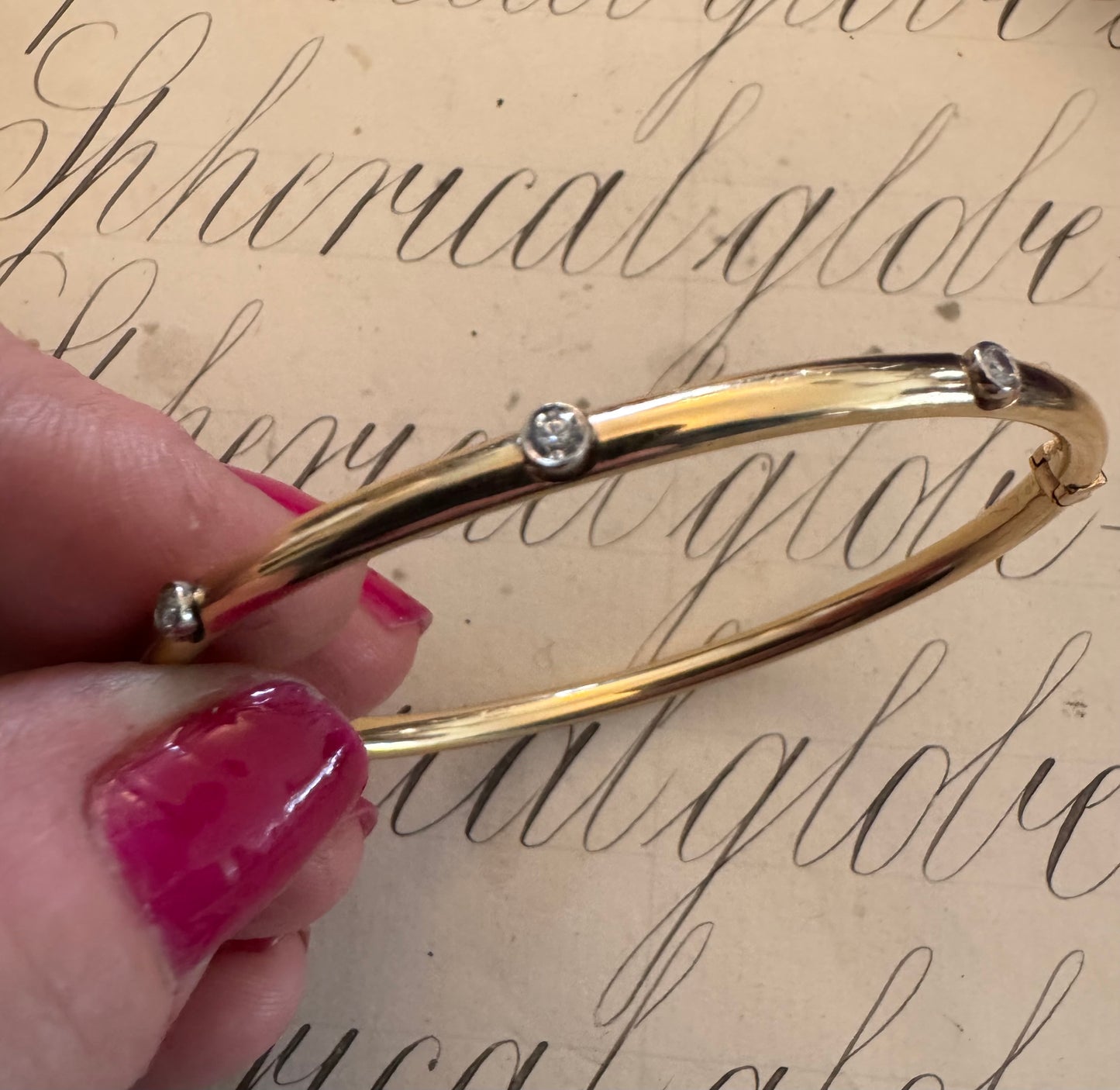 Beautiful Vintage Diamond and 14k Hinged Bangle