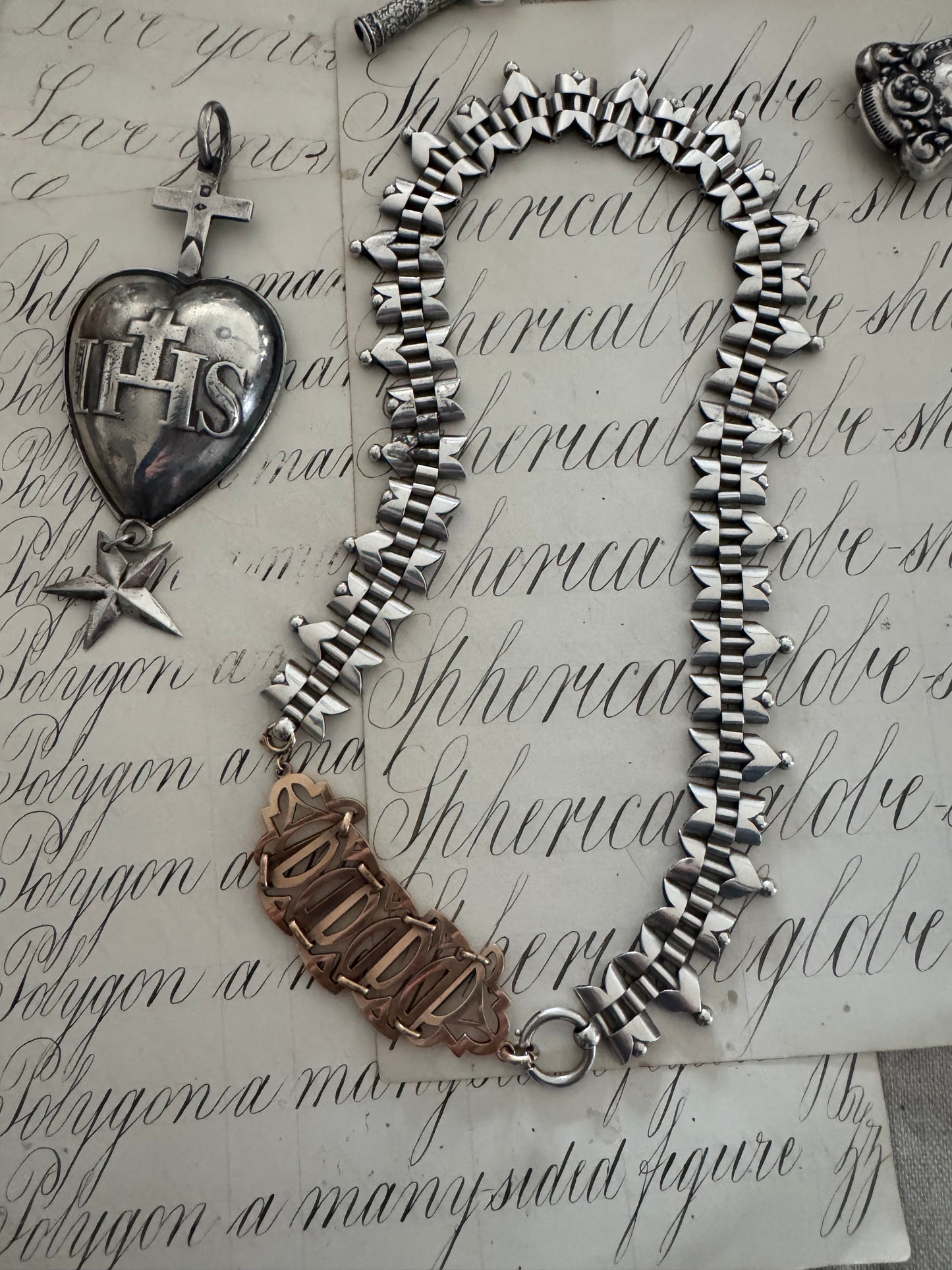 Stupendous Victorian Silver Book Chain with Gold Filled Extender