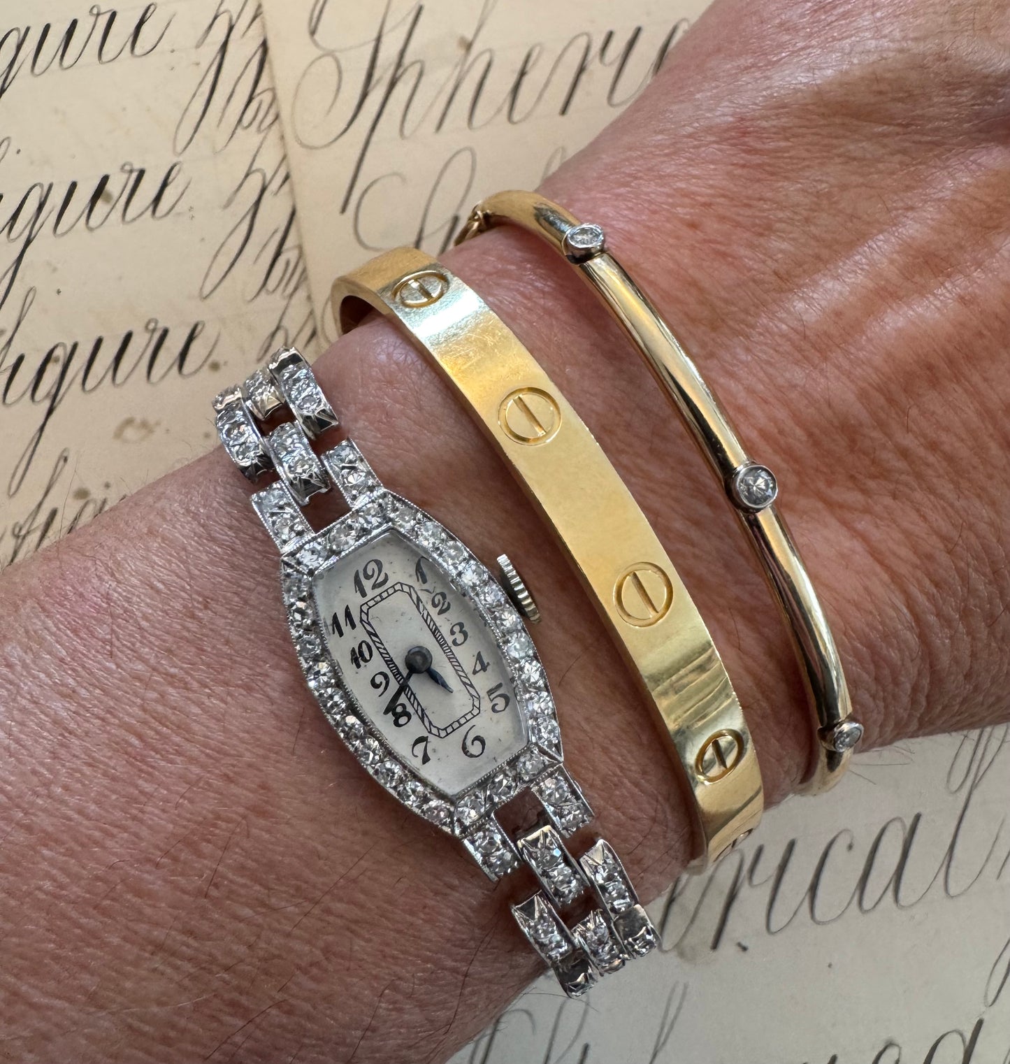 Exquisite art deco diamond and 14K white gold watch