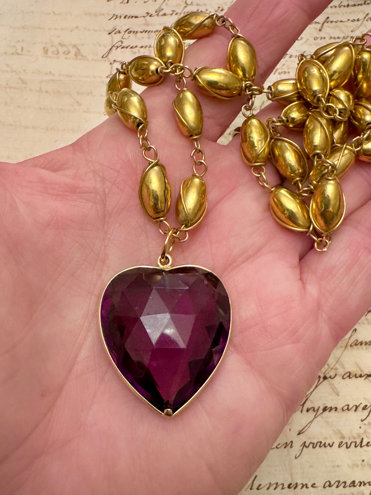 Huge Faceted Amethyst Heart in 14k Gold