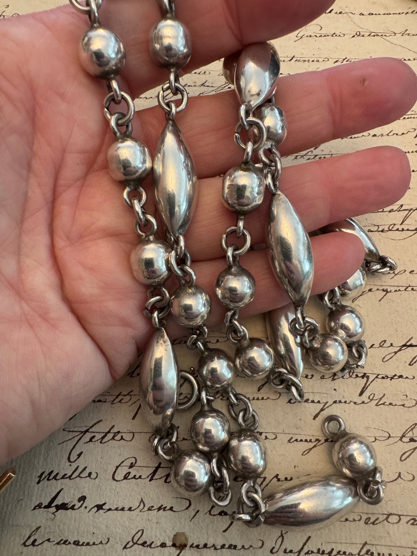 Incredible Huge Ball and Lozenge Vintage Sterling Bead Necklace