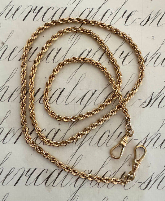 Vintage Long Gold Filled Rope Chain with Dog Clips