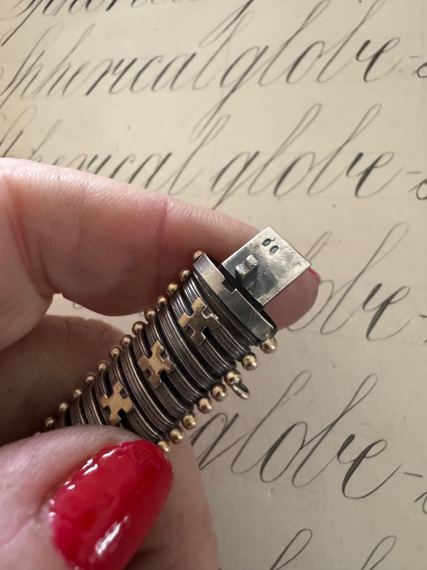 Beyond Cool Vintage Silver and 14k Gold Tubogas Bracelet