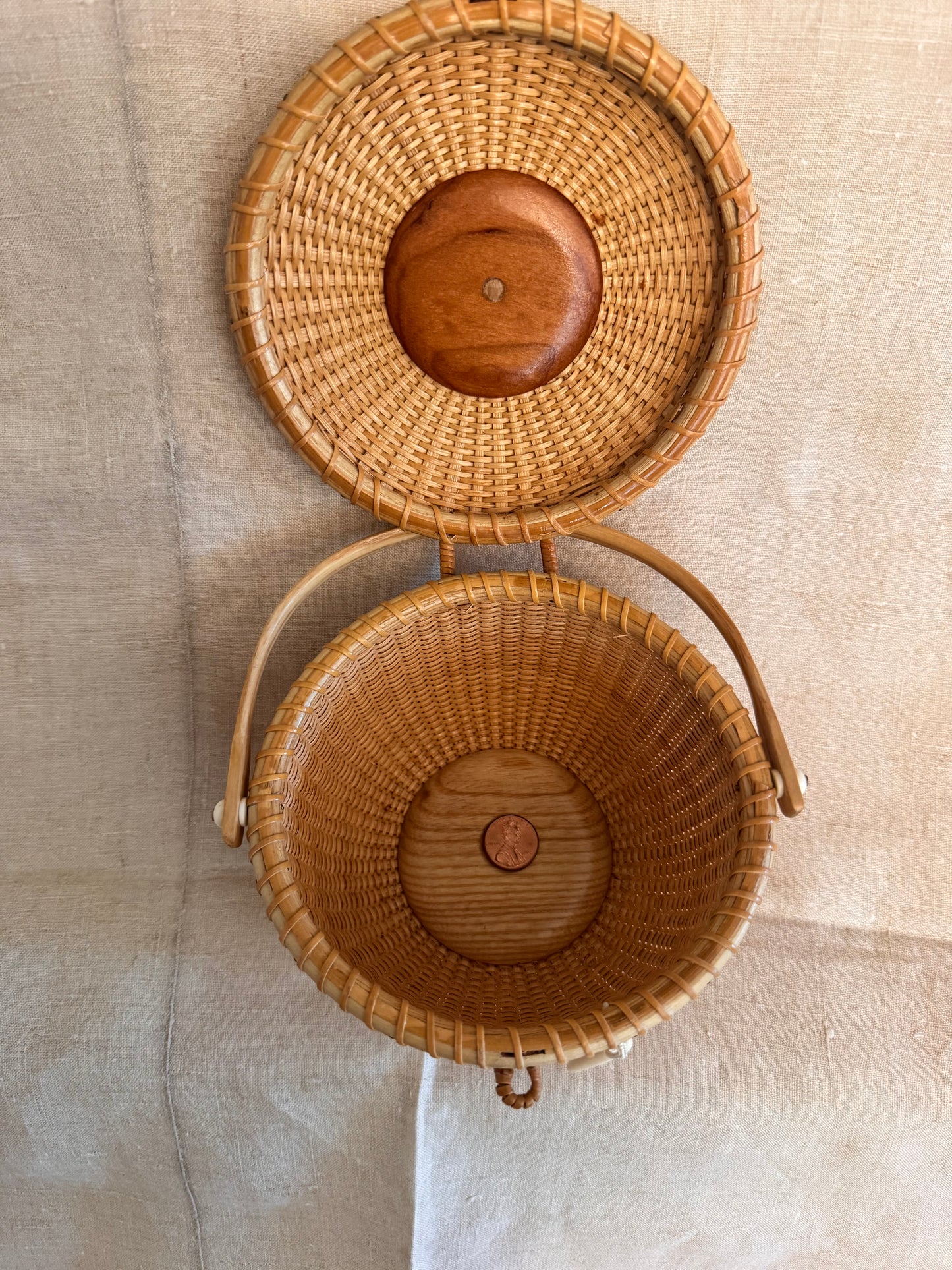 Medium Round Basket with Carved Whale
